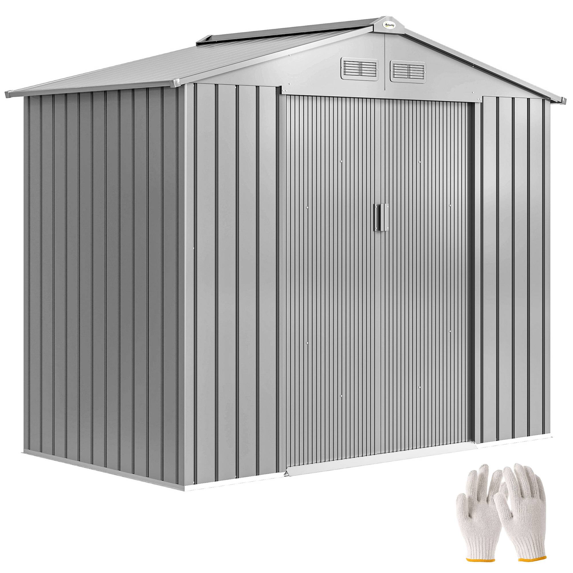 ComfortXL - Abri de jardin en acier gris 2,42 m² pour outils avec kit de fondation et double porte verrouillable - Image 2