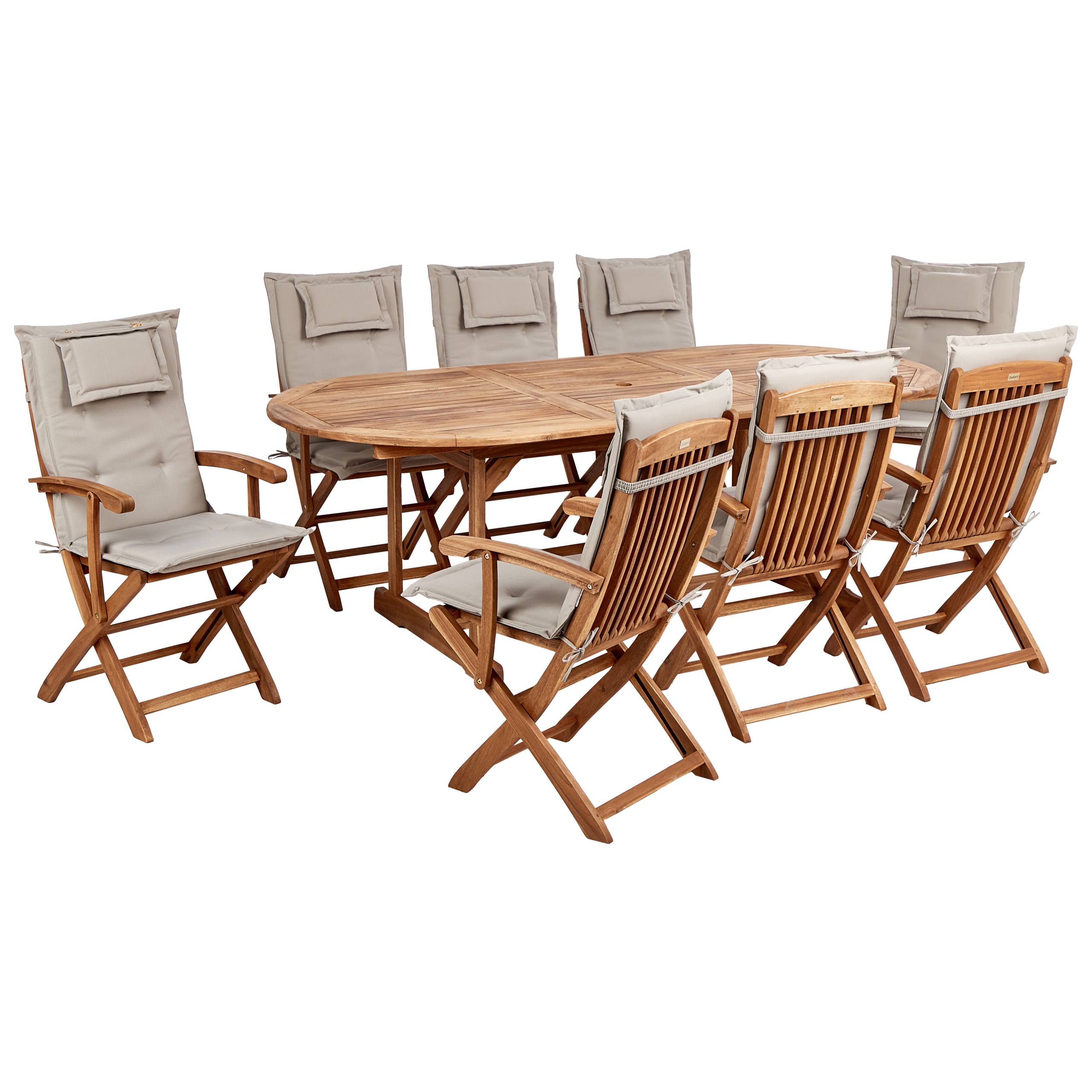 Beliani - Ensemble de Jardin en Bois d'Acacia avec Coussins Taupe Table et Chaises Pliantes 8 Places Style Rustique - Imagen 1