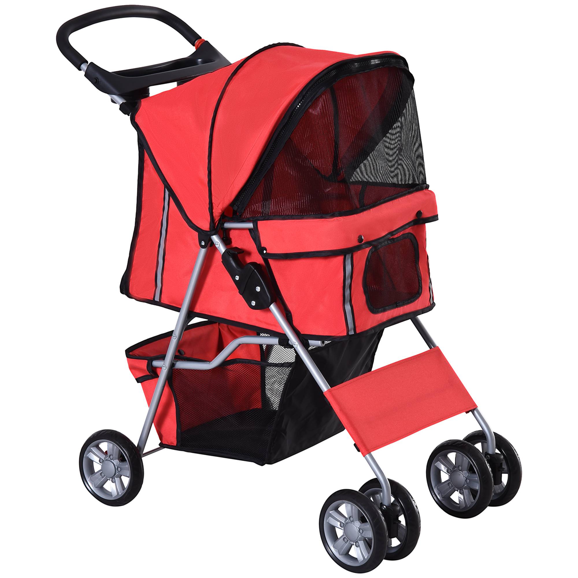 Poussette pour chien en tissu Oxford rouge, 75 x 45 x 97 cm, pliable et légère - PANGIVO - Image 1
