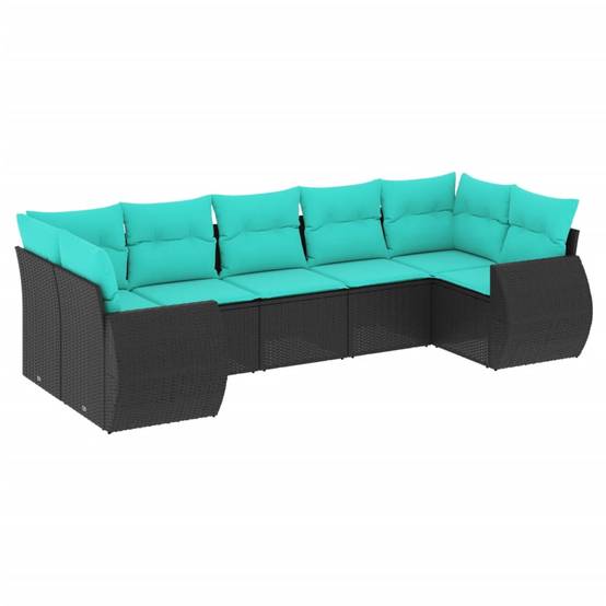 Salon de Jardin Bas 7 Places Résine Tressée Noire Modulable avec Coussins Bleus 7 Pièces – ComfortXL Outdoor Living - Image 2