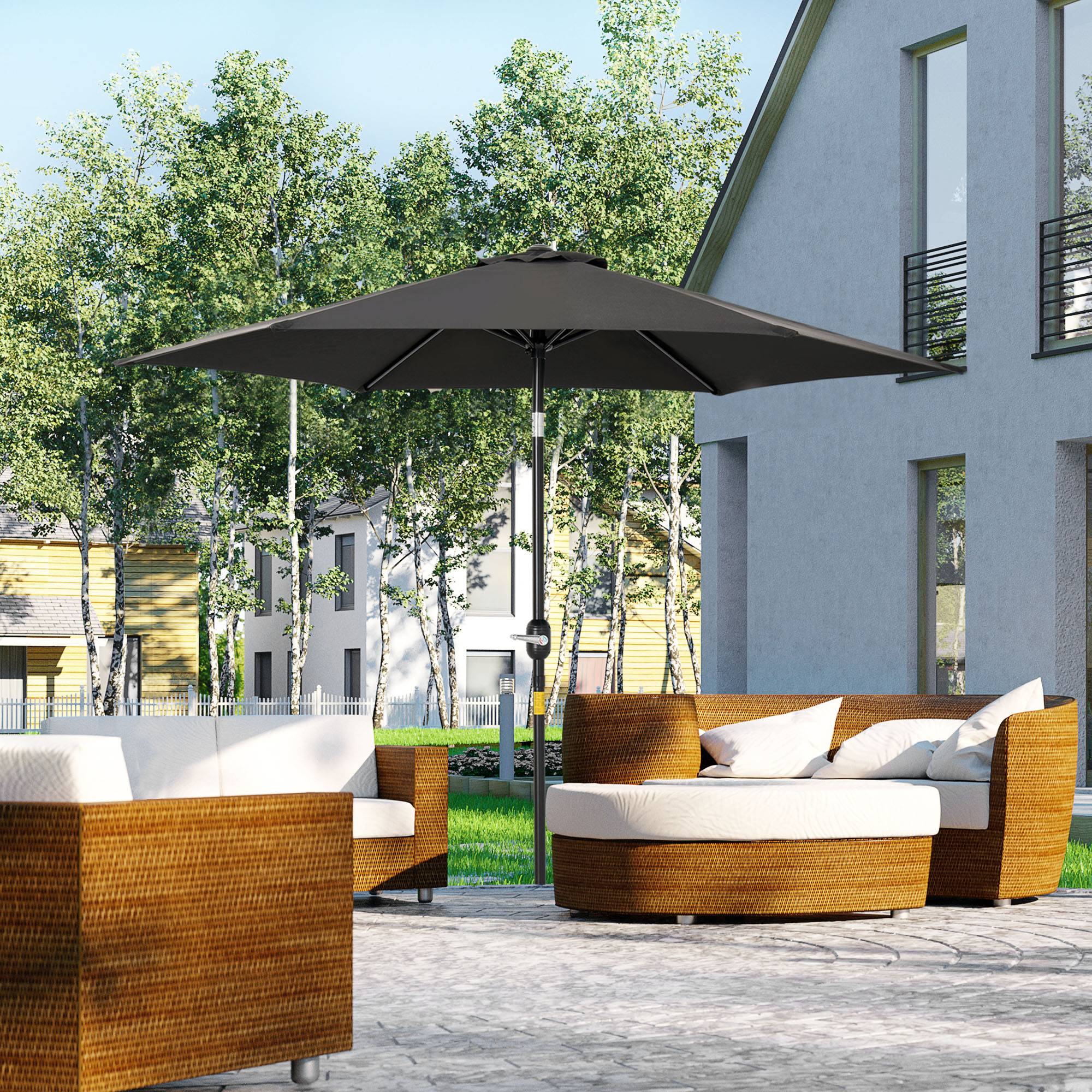 Parasol droit parasol inclinable de jardin manivelle toile polyester - 260x260x235cm Métal Noir fr336 - Image 4