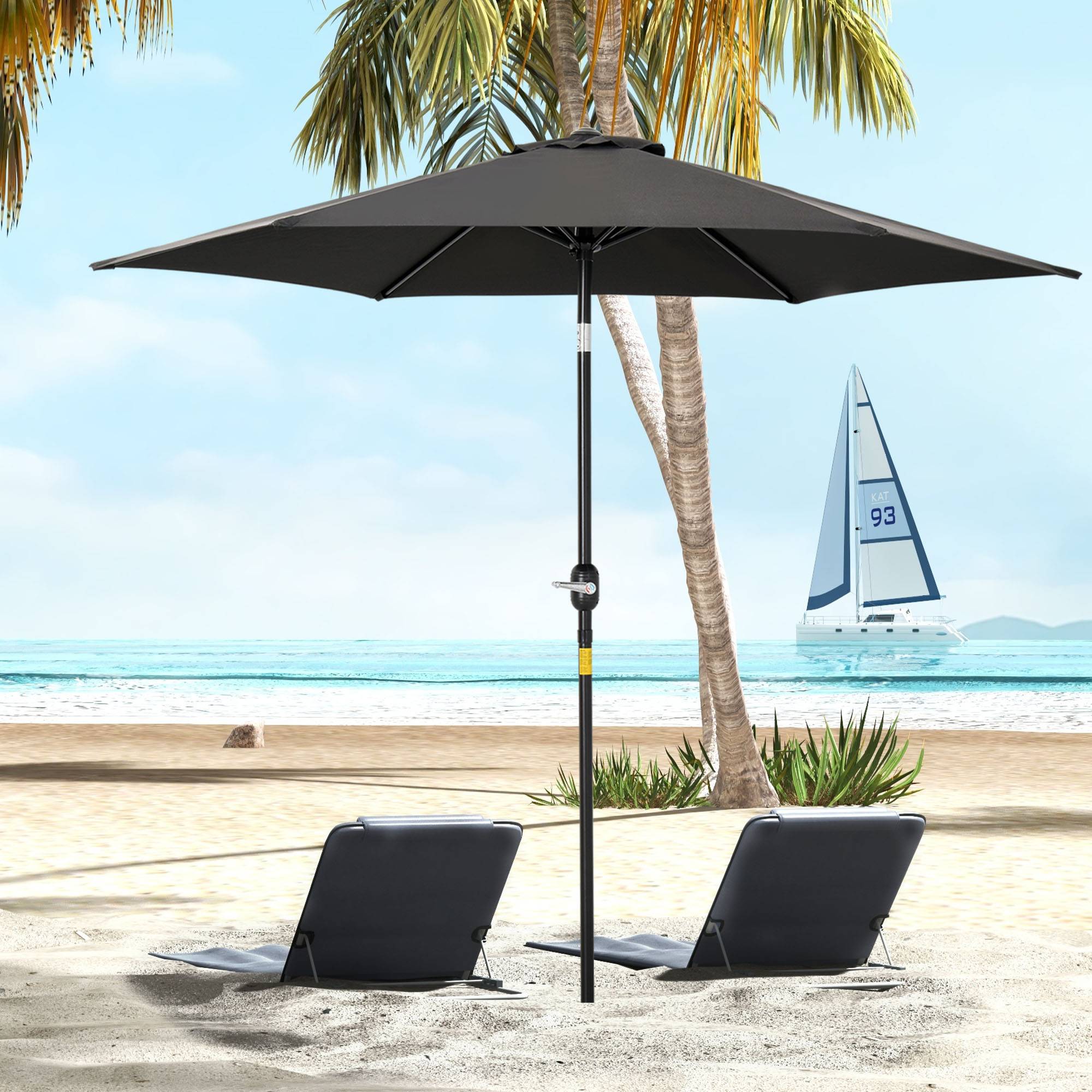 Parasol droit parasol inclinable de jardin manivelle toile polyester - 260x260x235cm Métal Noir fr336 - Image 3