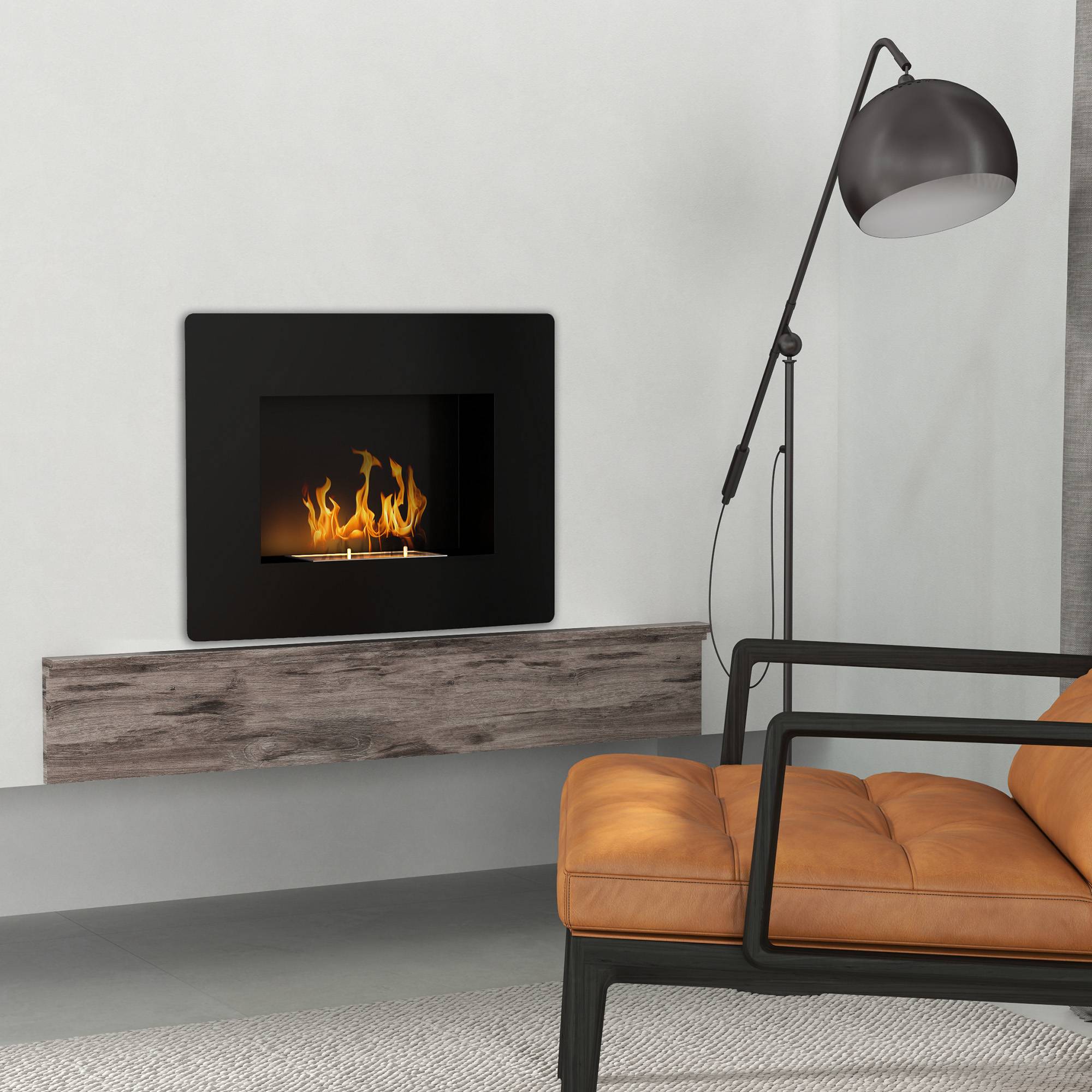 Cheminée bioéthanol murale réservoir 0,9 L combustion 3,3H intérieur 15-20 m² 66x16x52 cm noir - Image 8