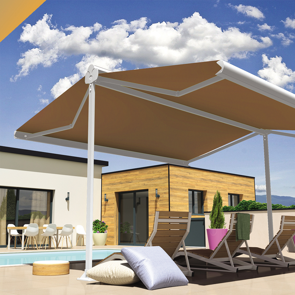 Intersun - Store banne double pente ENARGITE 4,00x2x3,00 M (Manuelle - Blanc - Taupe) - INTERSUN - Imagen 5