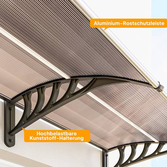 Auvent porte fenêtre polycarbonate aluminium protection intempéries 303x96x27cm marron noir - ComfortXL Outdoor Living - Image 10