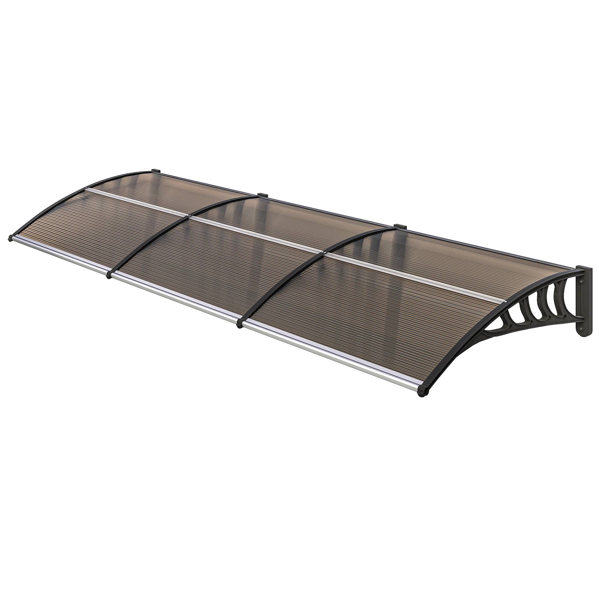 Auvent porte fenêtre polycarbonate aluminium protection intempéries 303x96x27cm marron noir - ComfortXL Outdoor Living - Image 2