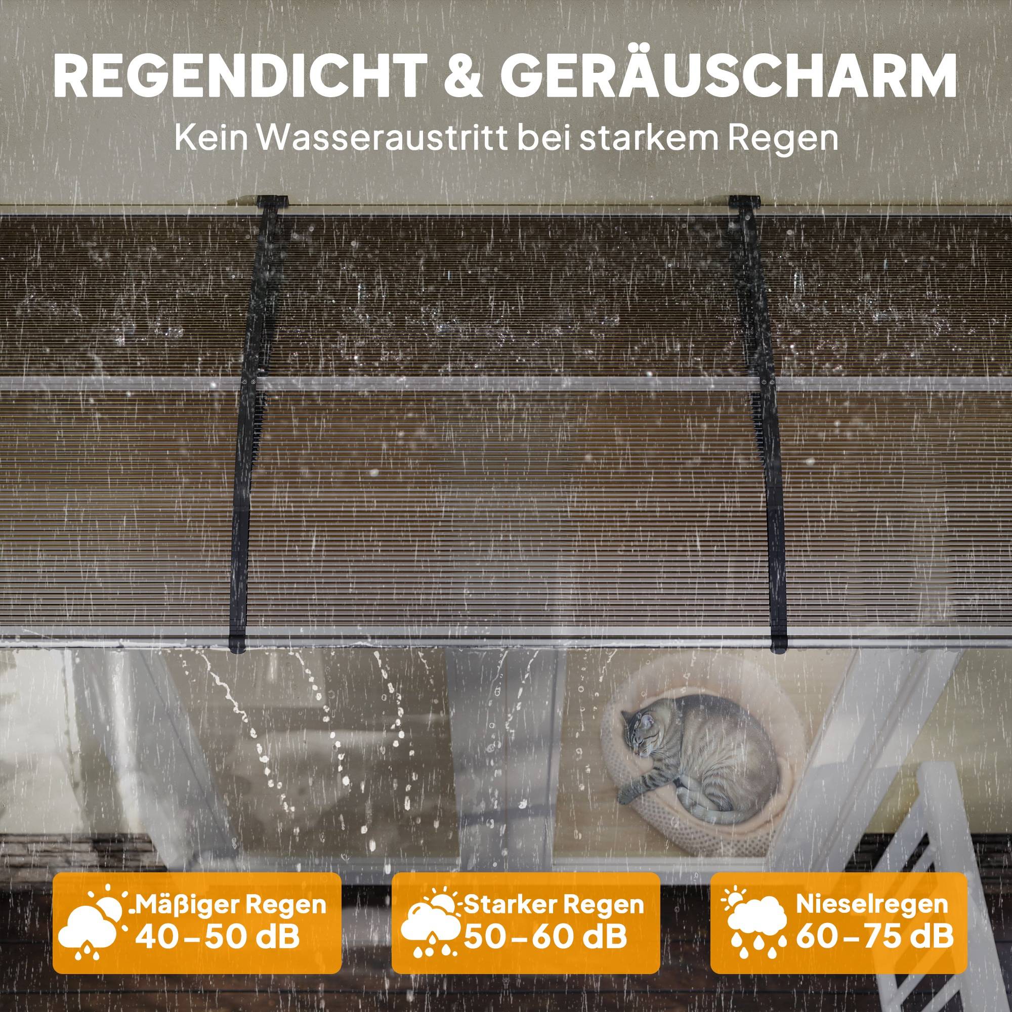 Auvent porte fenêtre polycarbonate aluminium protection intempéries 303x96x27cm marron noir - ComfortXL Outdoor Living - Image 7