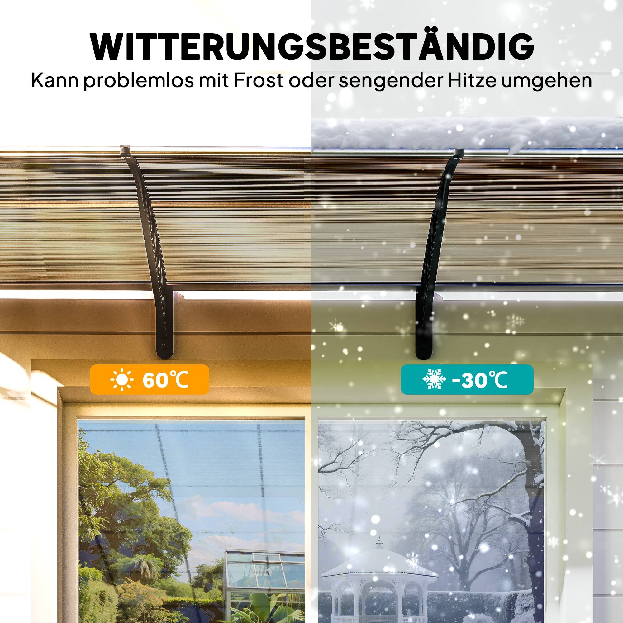 Auvent porte fenêtre polycarbonate aluminium protection intempéries 303x96x27cm marron noir - ComfortXL Outdoor Living - Image 8