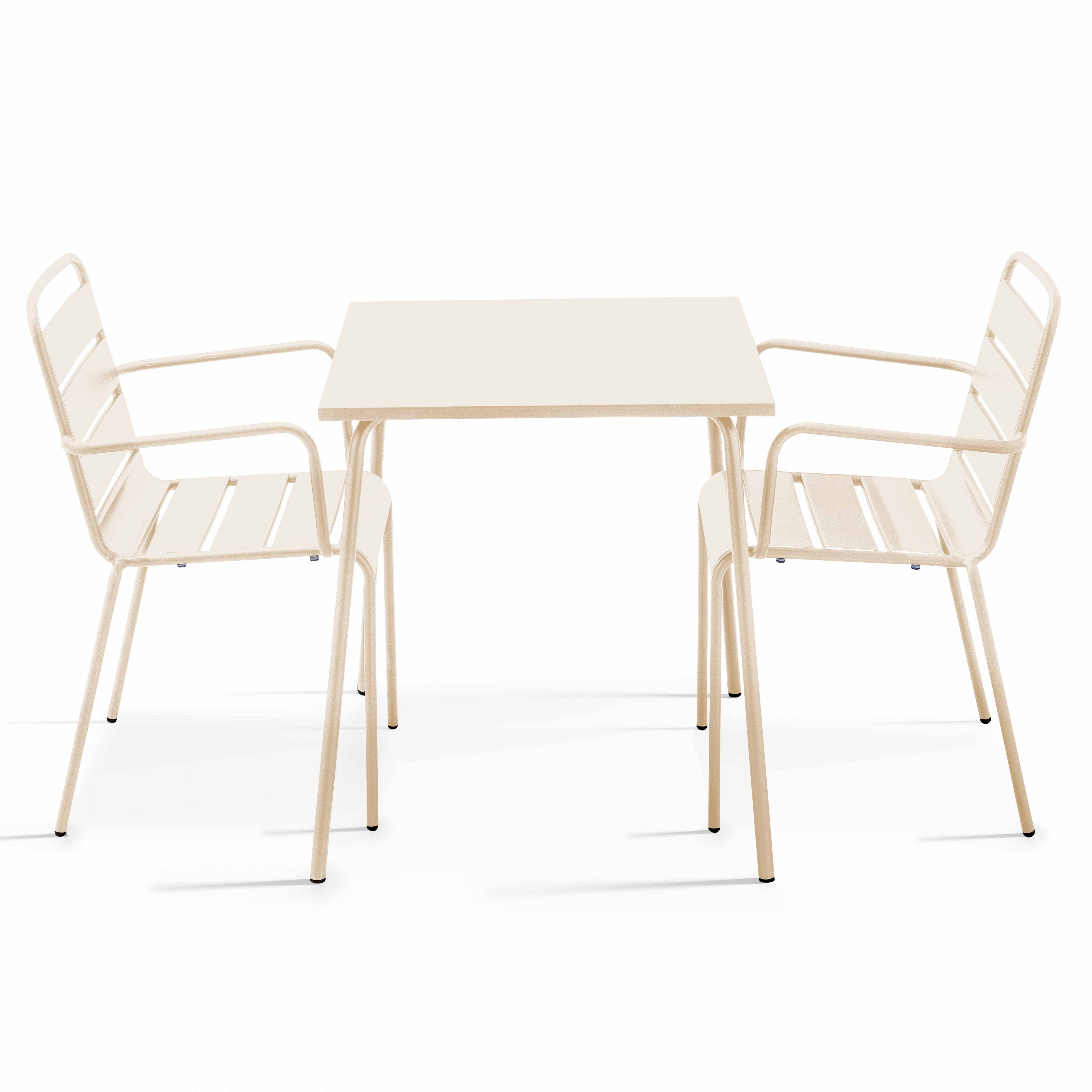 Oviala - Ensemble table de jardin carrée et 2 fauteuils acier ivoire Palavas - Oviala - Image 1