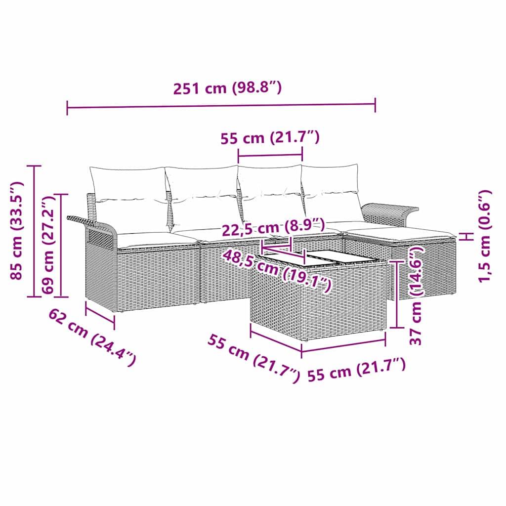 Salon de Jardin 5 Places en Polyrotin avec Table et Pouf Modulable Beige – ComfortXL Outdoor Living - Image 5