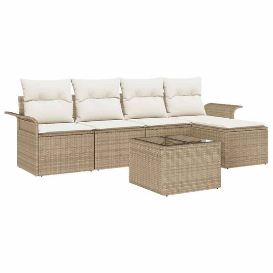 Salon de Jardin 5 Places en Polyrotin avec Table et Pouf Modulable Beige – ComfortXL Outdoor Living - Image 2
