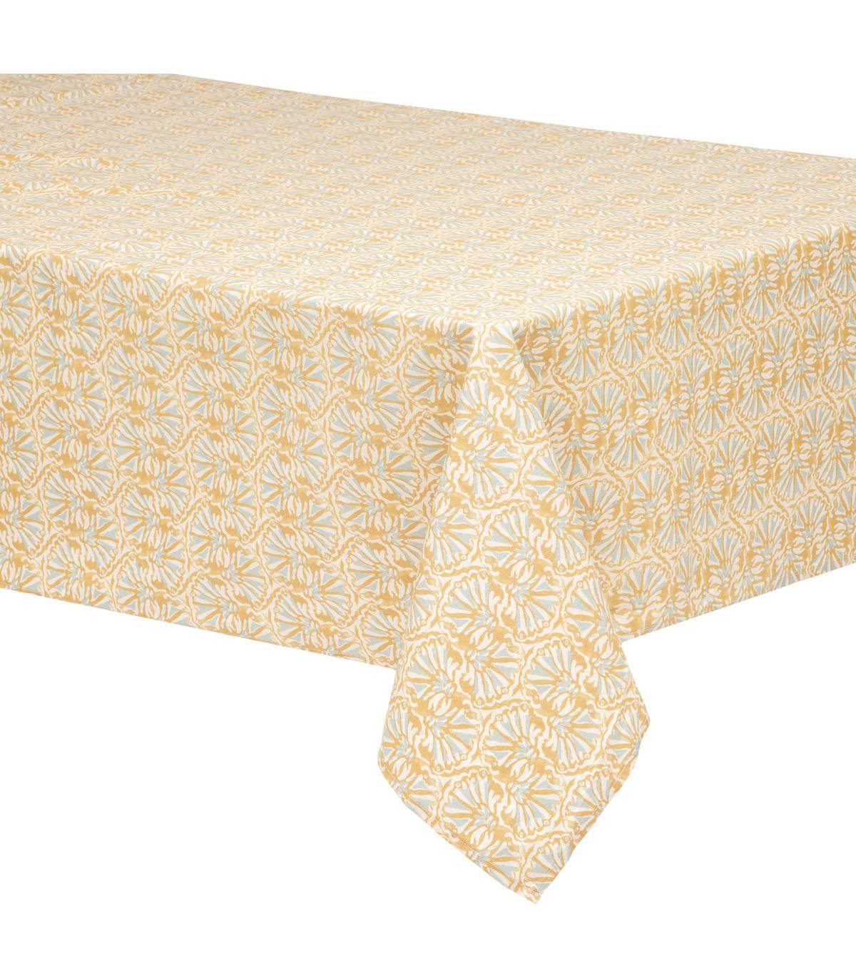 Nappe en polycoton Ocre Blanc et Vert céladon 150 x 250 cm - Imagen 1