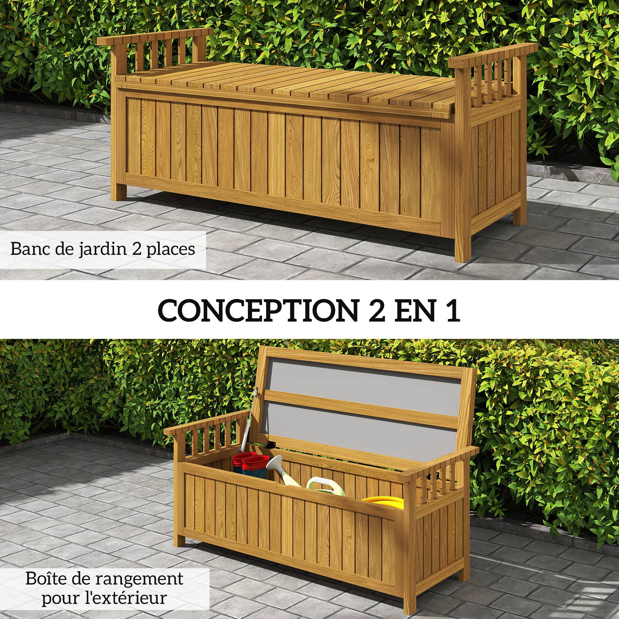 Outsunny - Banc de jardin 2 places - rangement de 151L - accoudoirs - en bois - charge 240 kg - 128,5 x 52 x 53,5 cm - marron - Outsunny - Image 6