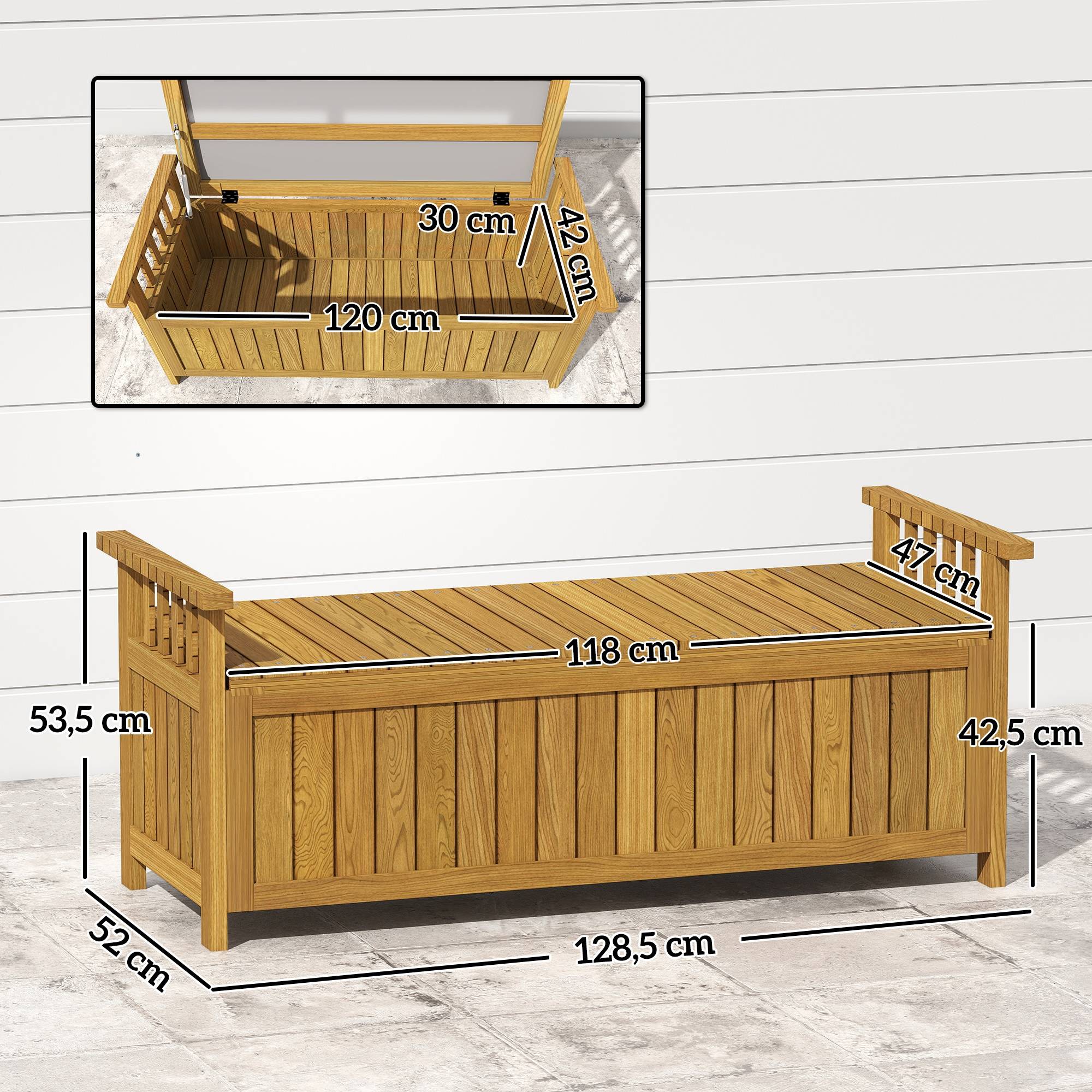 Outsunny - Banc de jardin 2 places - rangement de 151L - accoudoirs - en bois - charge 240 kg - 128,5 x 52 x 53,5 cm - marron - Outsunny - Image 3