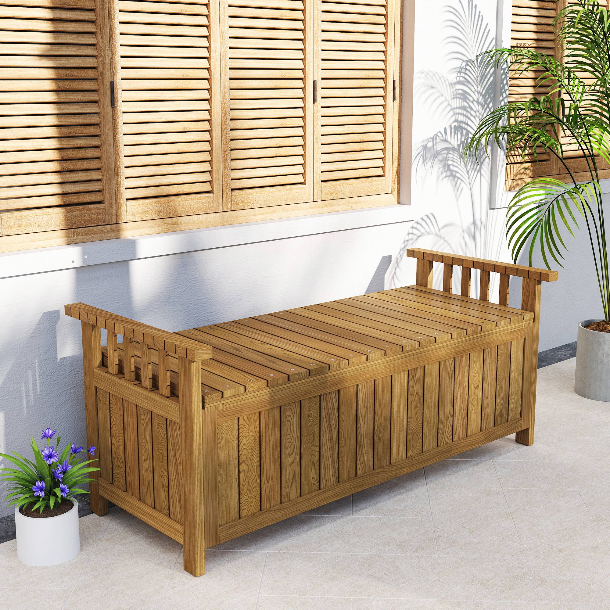 Outsunny - Banc de jardin 2 places - rangement de 151L - accoudoirs - en bois - charge 240 kg - 128,5 x 52 x 53,5 cm - marron - Outsunny - Image 2