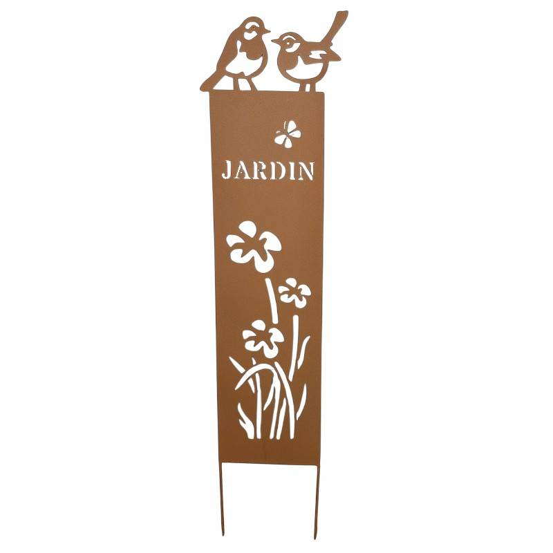 La Grande Prairie - Treillage Jardin Fleurs et Oiseaux en Fer effet Rouille 30x120cm - Image 4