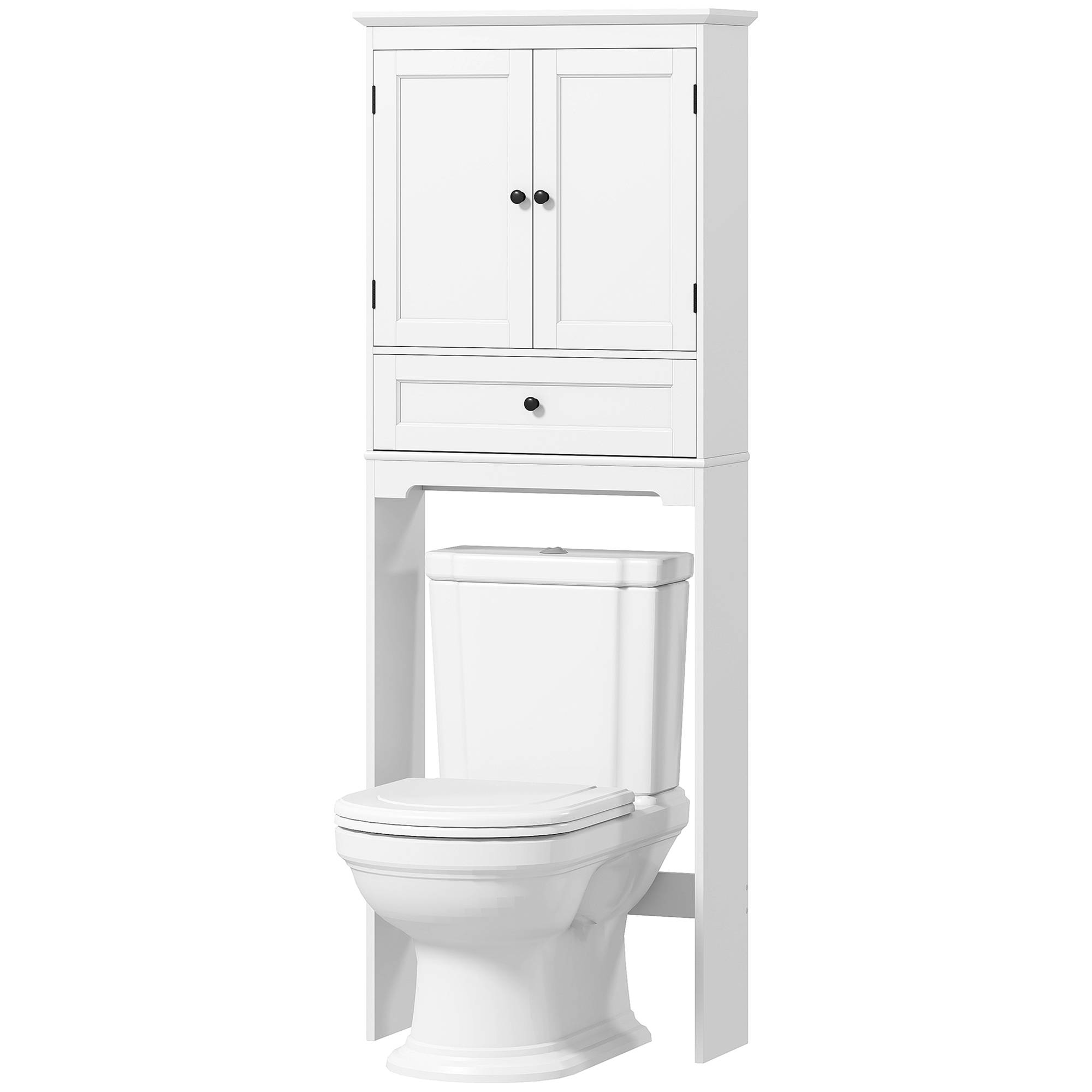Sans Marque - Meuble WC Rangement Dessus Toilette Meuble Toilettes 2 Portes Tiroir Étagère Réglable Blanc - Image 2
