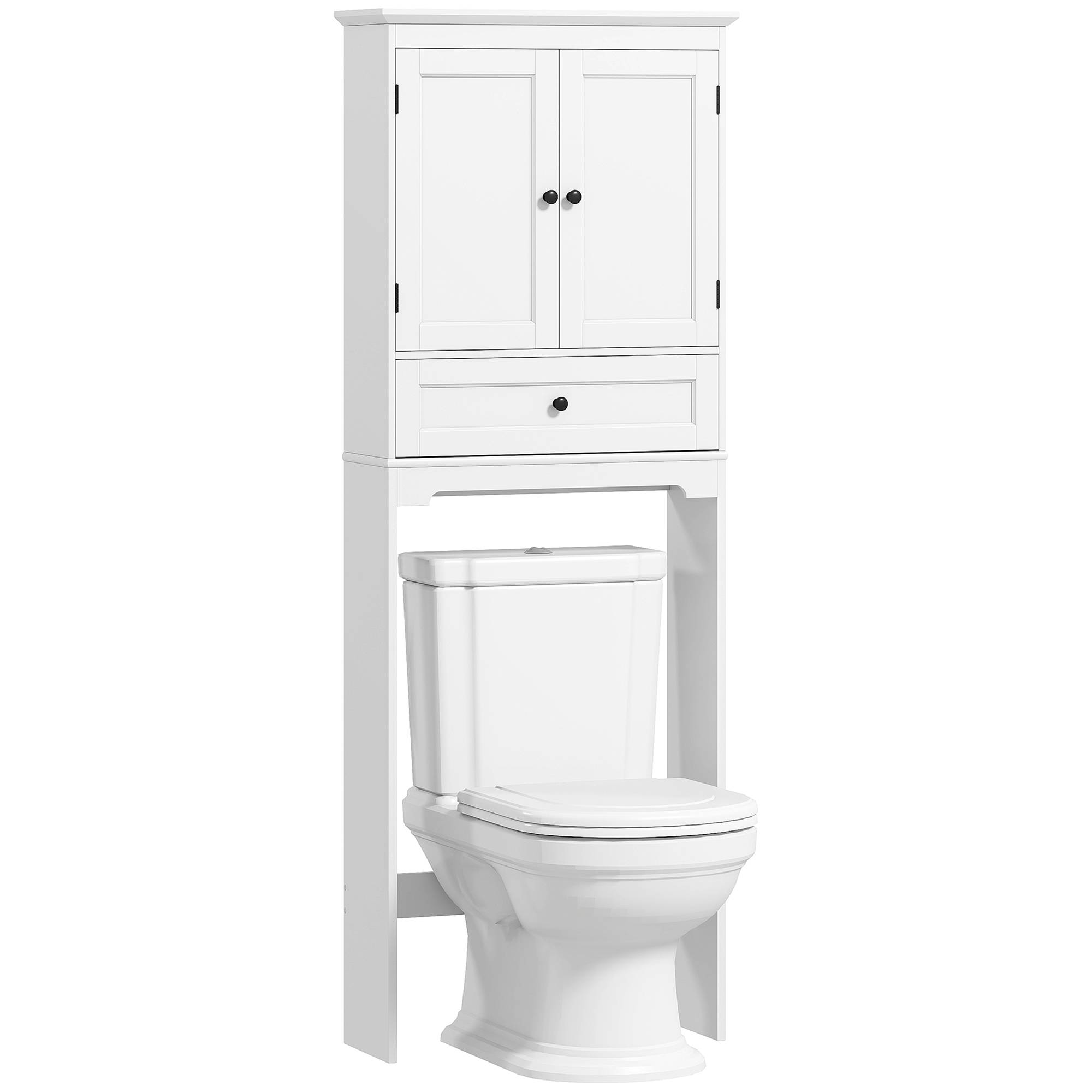 Sans Marque - Meuble WC Rangement Dessus Toilette Meuble Toilettes 2 Portes Tiroir Étagère Réglable Blanc - Image 1