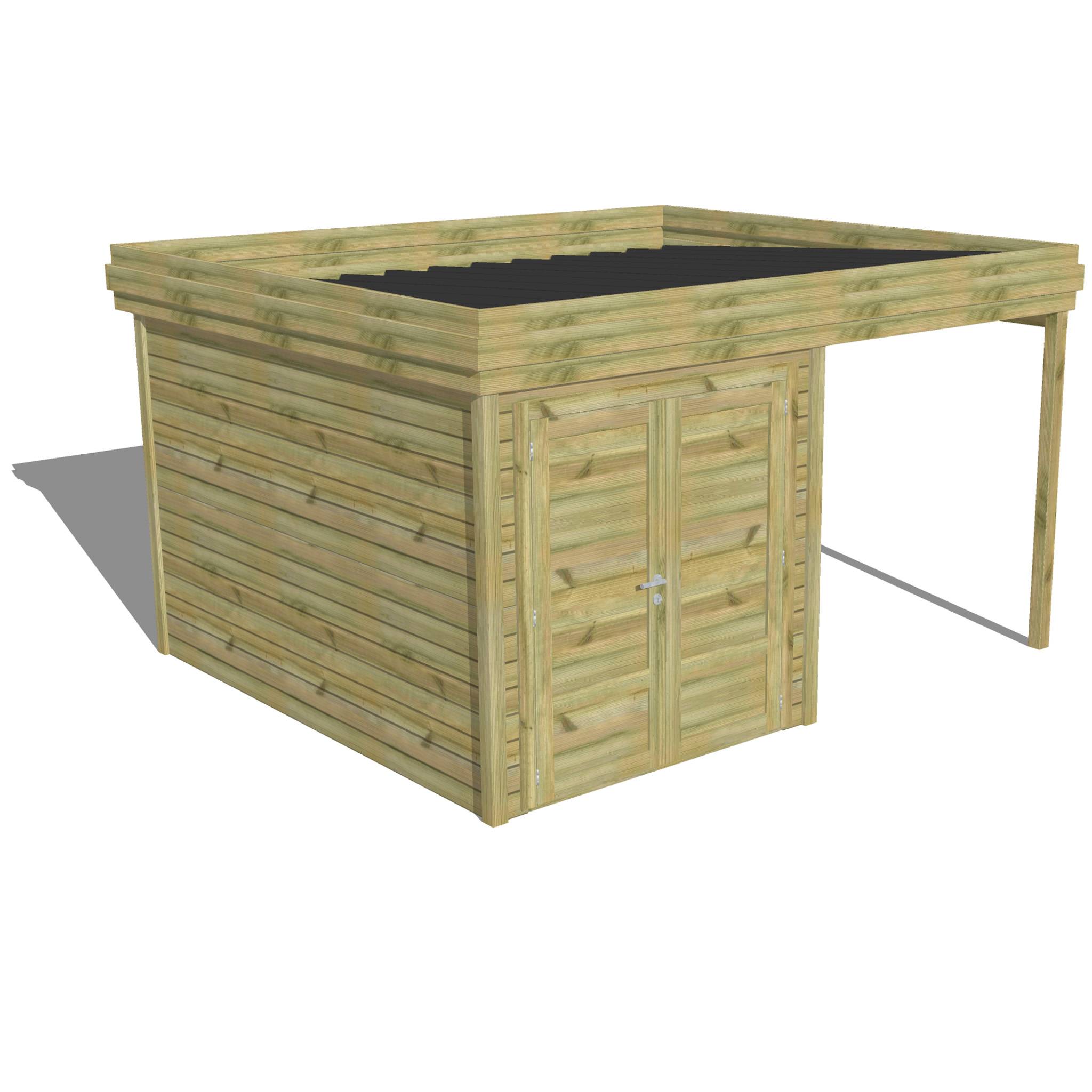 ABRI DE JARDIN bois autoclave 27mm - 4,14x3,44m / 14m2 - Bac acier - Abri Français - Image 1