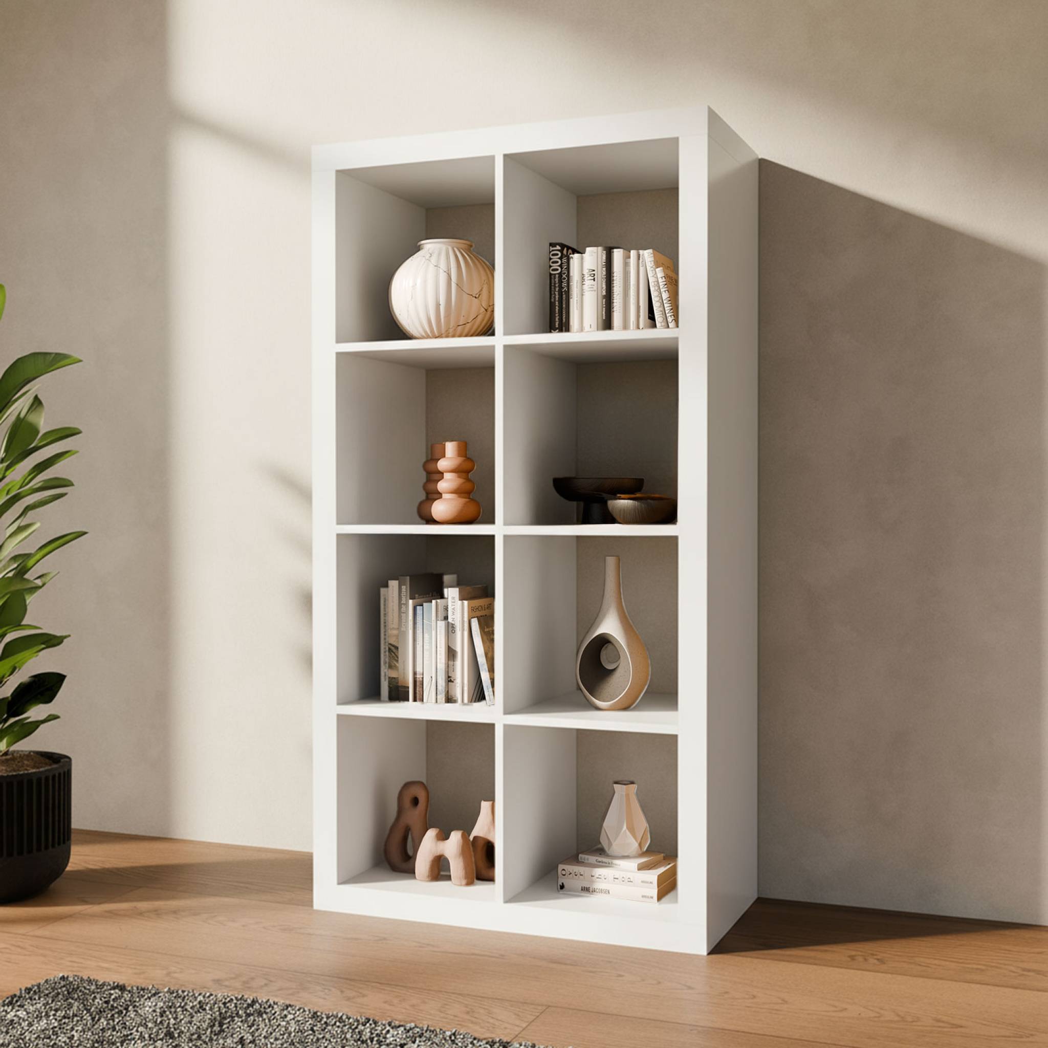 sweeek - Etagère bibliothèque 4 niveaux 8 compartiments. casiers. effet bois blanc. L 76 x P 39 x H 146cm | sweeek - Image 5