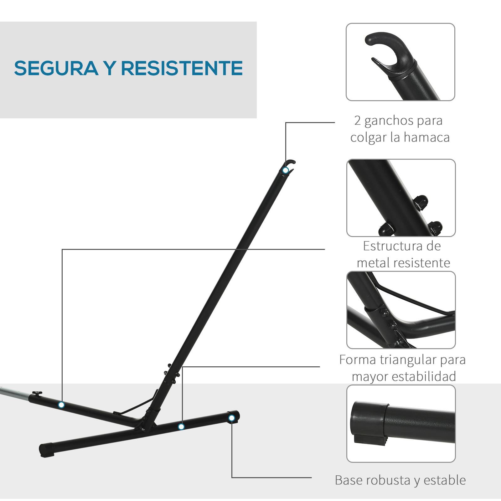 Support de hamac de jardin à longueur réglable, structure métallique 313-388 x 109 x 116 cm, pour une utilisation intérieure, charge maximale 120 kg - Image 6