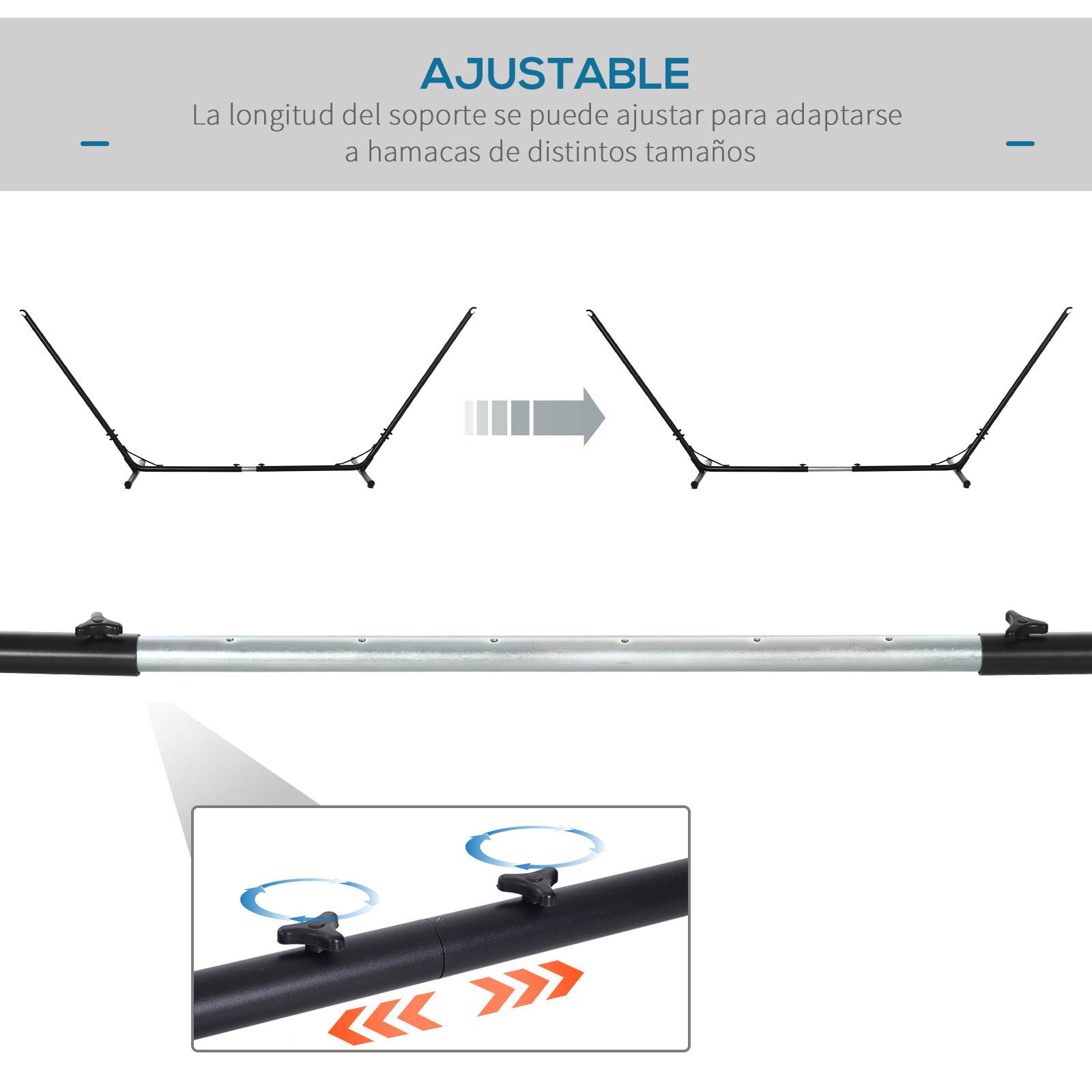 Support de hamac de jardin à longueur réglable, structure métallique 313-388 x 109 x 116 cm, pour une utilisation intérieure, charge maximale 120 kg - Image 7