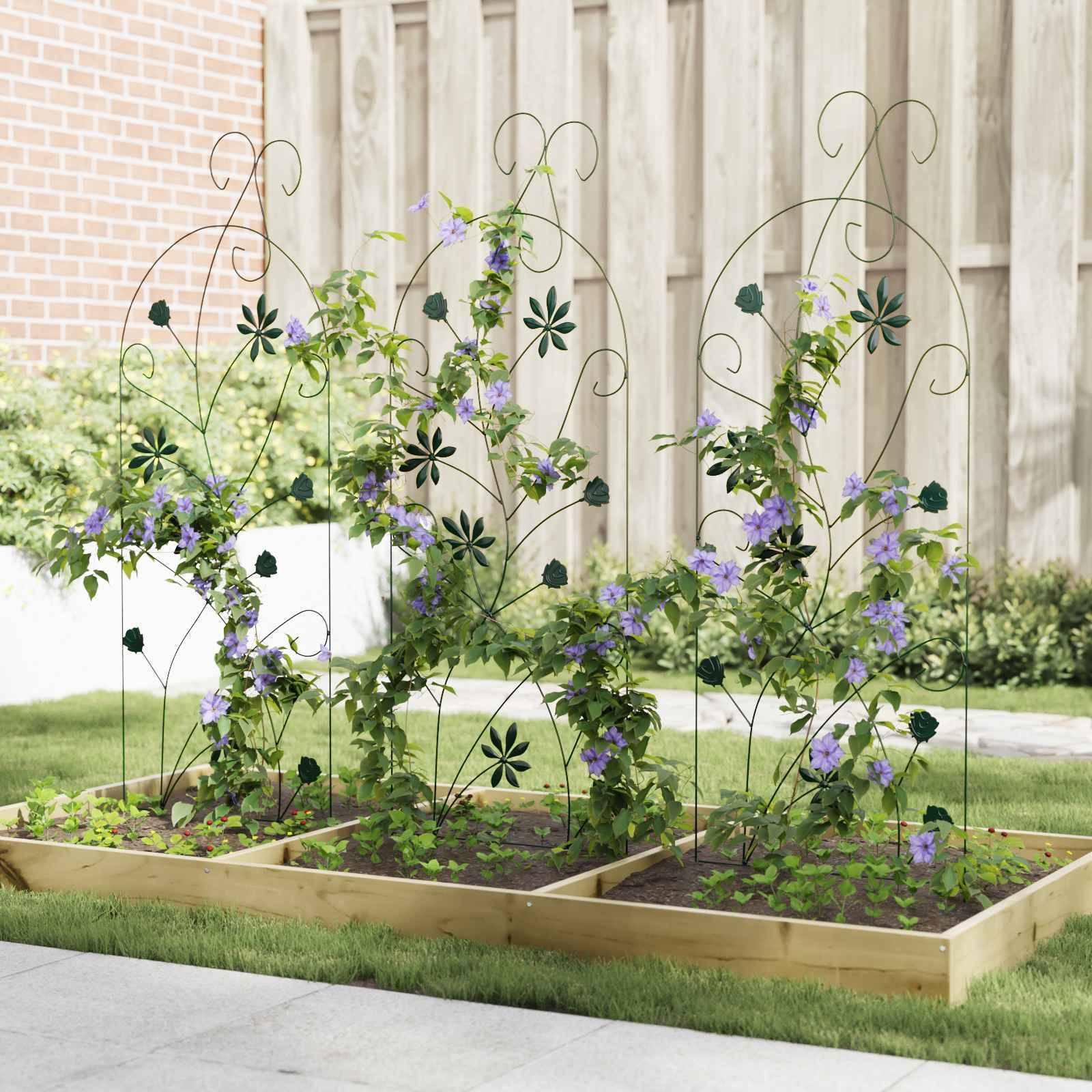 Ensemble 3 Bordures de jardin Acier Vert Grille Support Plantes Basses 112x40cm - ComfortXL Outdoor Living - Image 4