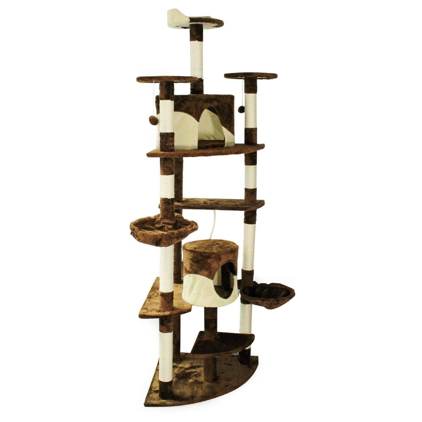 Helloshop26 - Arbre à chat d‘angle plateforme d‘observation jeux griffoir sisal beige et blanc - Imagen 1