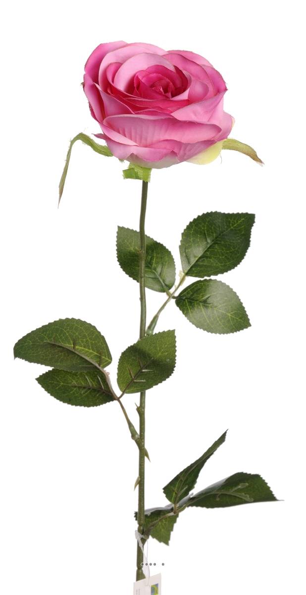 Artificielles - Rose Nina artificielle Rose chaud H70cm Tête superbe 9 cm 3 feuilles - couleur: Rose soutenu