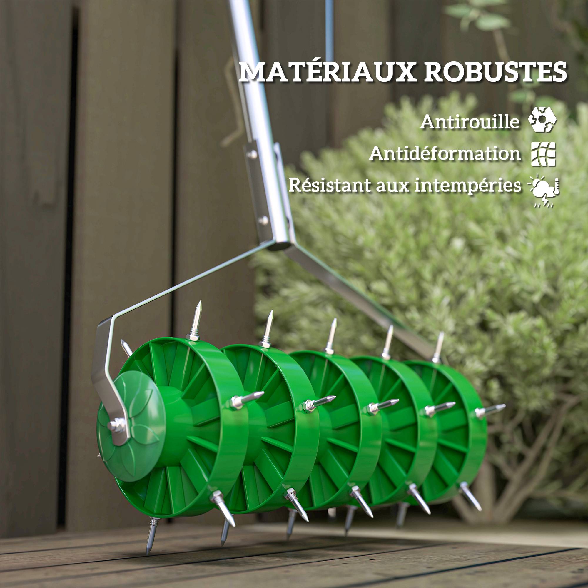 Outsunny - Rouleau aérateur de pelouse manuel 45x21x140cm avec poignée amovible 3 pièces pour jardin terrasse cour vert foncé - Outsunny - Image 6