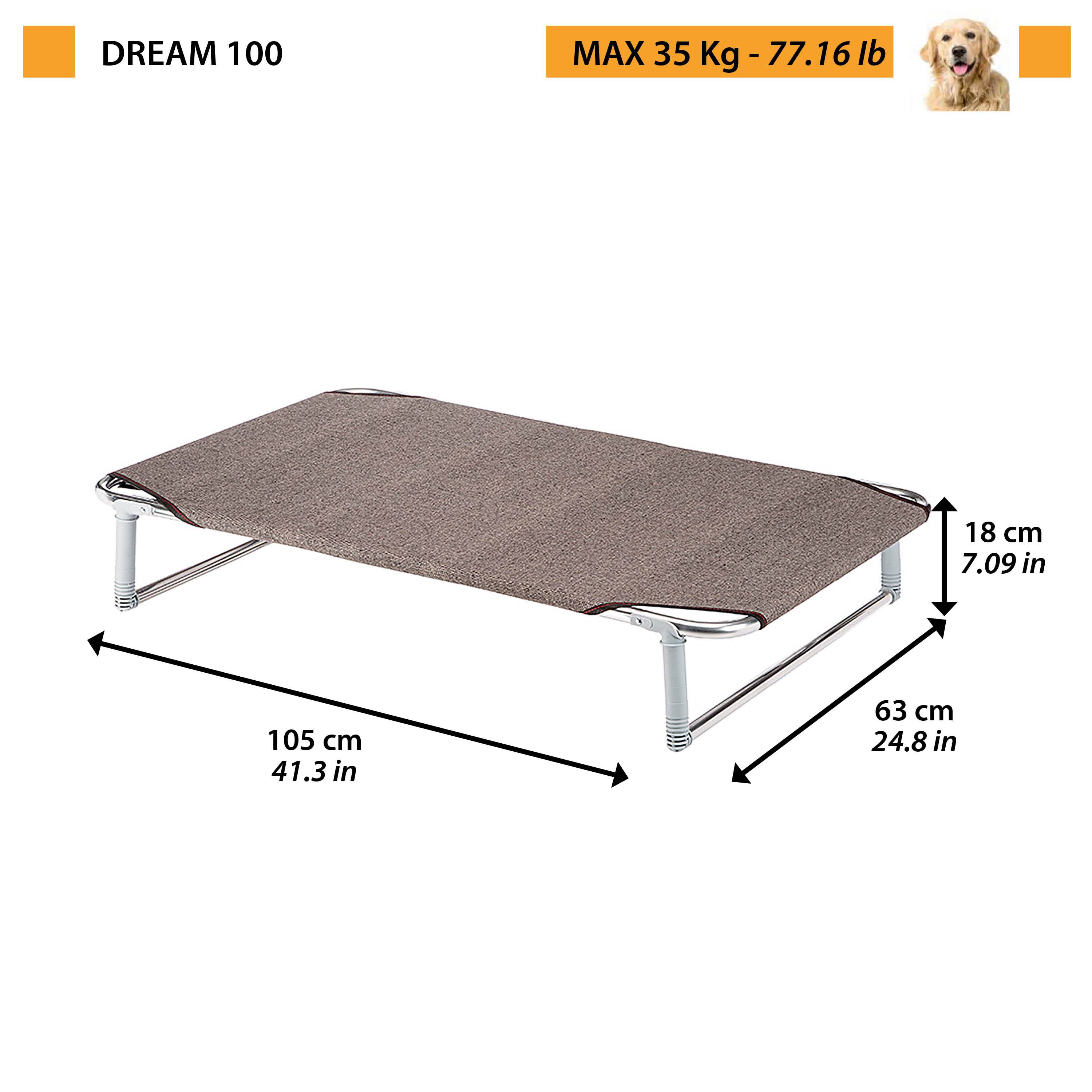 Ferplast - Ferplast Lit pliable pour chiens DREAM 100, avec structure solide en aluminium avec élastiques renforcés, toile en tissu, 105 x 63 x h 18 cm Taupe - Imagen 2