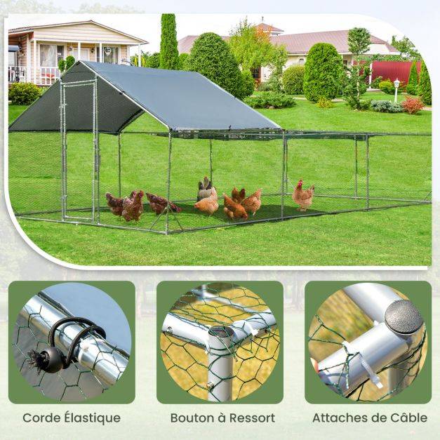 Helloshop26 - Enclos poulailler 18 m² en acier galvanisé avec porte et toit en tissu oxford 6 x 3 x 1,95 m pour lapin poulet et canard - Imagen 6