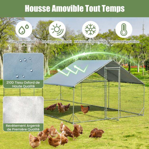 Helloshop26 - Enclos poulailler 18 m² en acier galvanisé avec porte et toit en tissu oxford 6 x 3 x 1,95 m pour lapin poulet et canard - Imagen 2