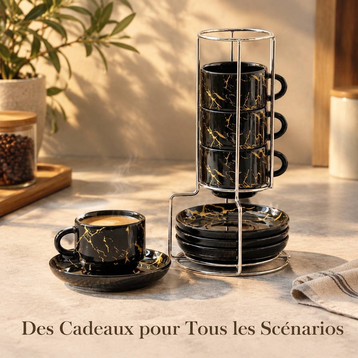 Tasses à Expresso Porcelaine Épaisses avec Soucoupes et Support Ensemble de 4 - Image 9