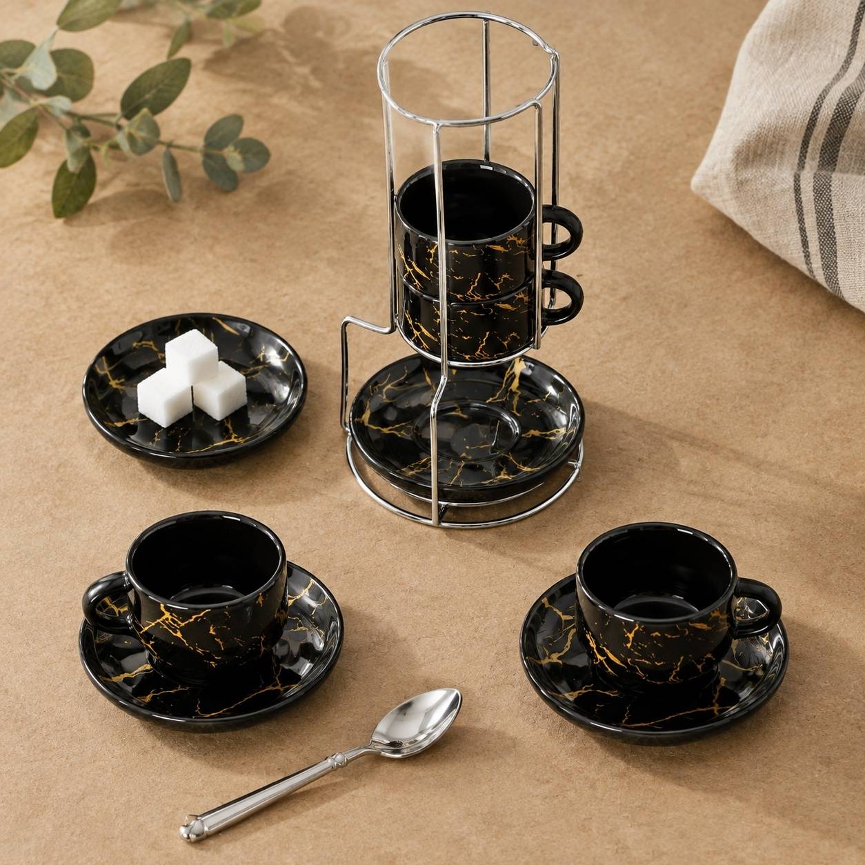 Tasses à Expresso Porcelaine Épaisses avec Soucoupes et Support Ensemble de 4 - Image 6
