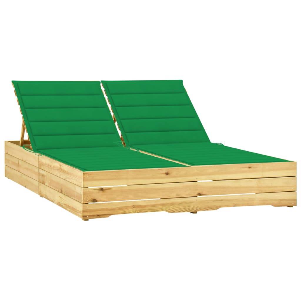 Helloshop26 - Transat chaise longue bain de soleil lit de jardin terrasse meuble d'extérieur double et coussins vert bois de pin imprégné - Imagen 1
