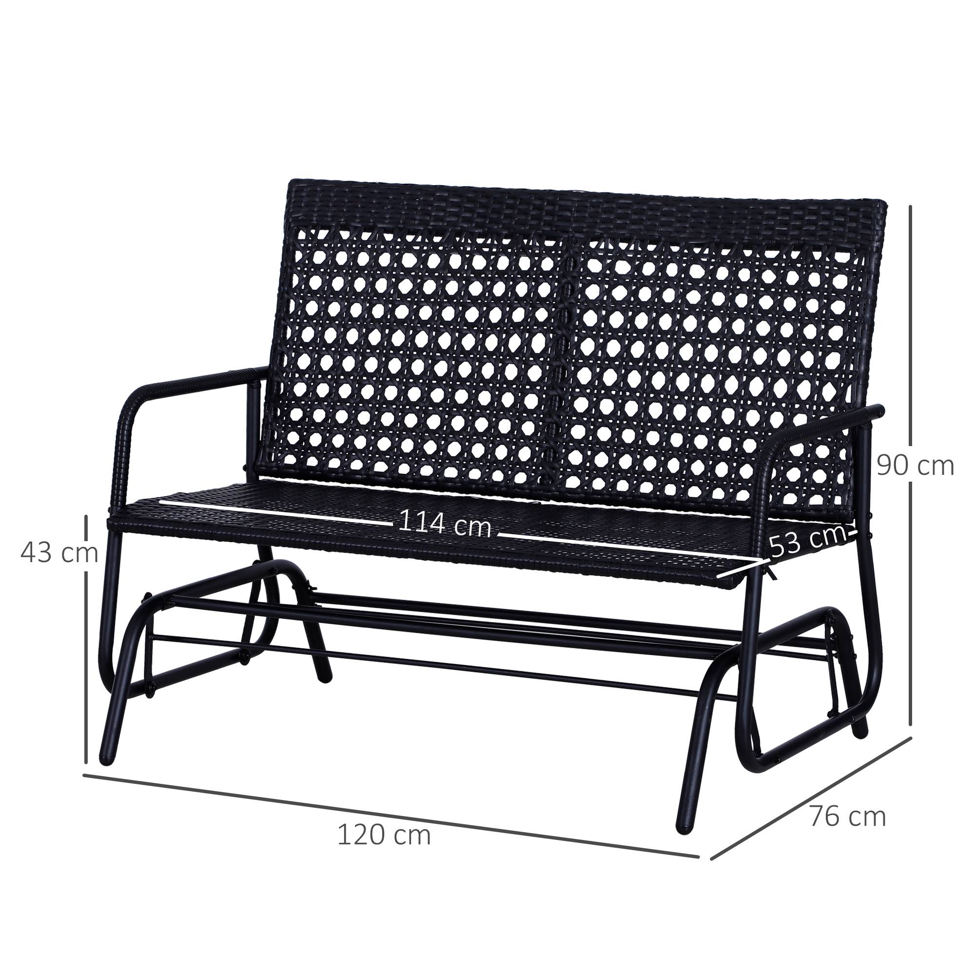 Outsunny - Banc à bascule de jardin 2 places style cosy chic métal époxy résine tressée imitation rotin noir - Outsunny - Imagen 2