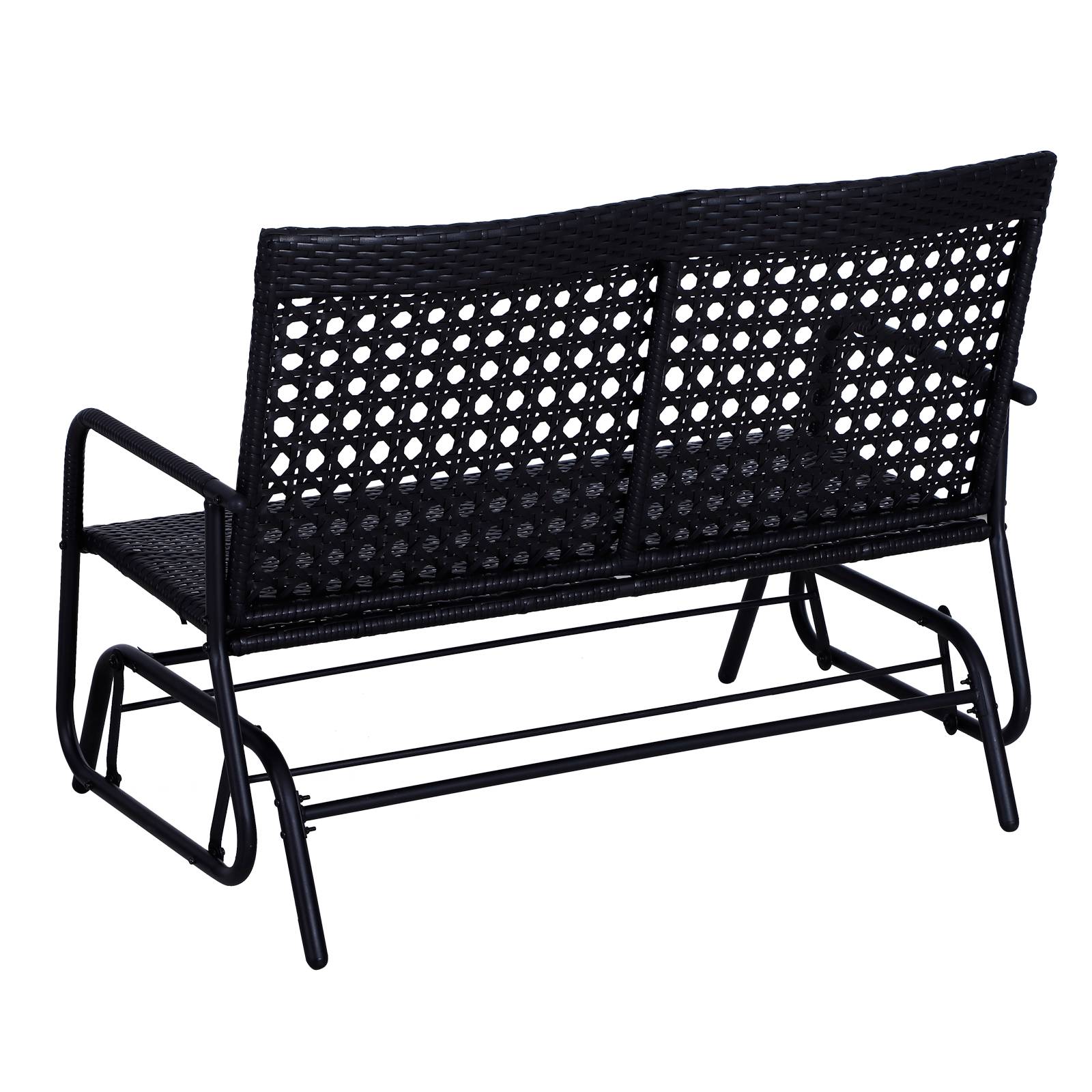 Outsunny - Banc à bascule de jardin 2 places style cosy chic métal époxy résine tressée imitation rotin noir - Outsunny - Imagen 5