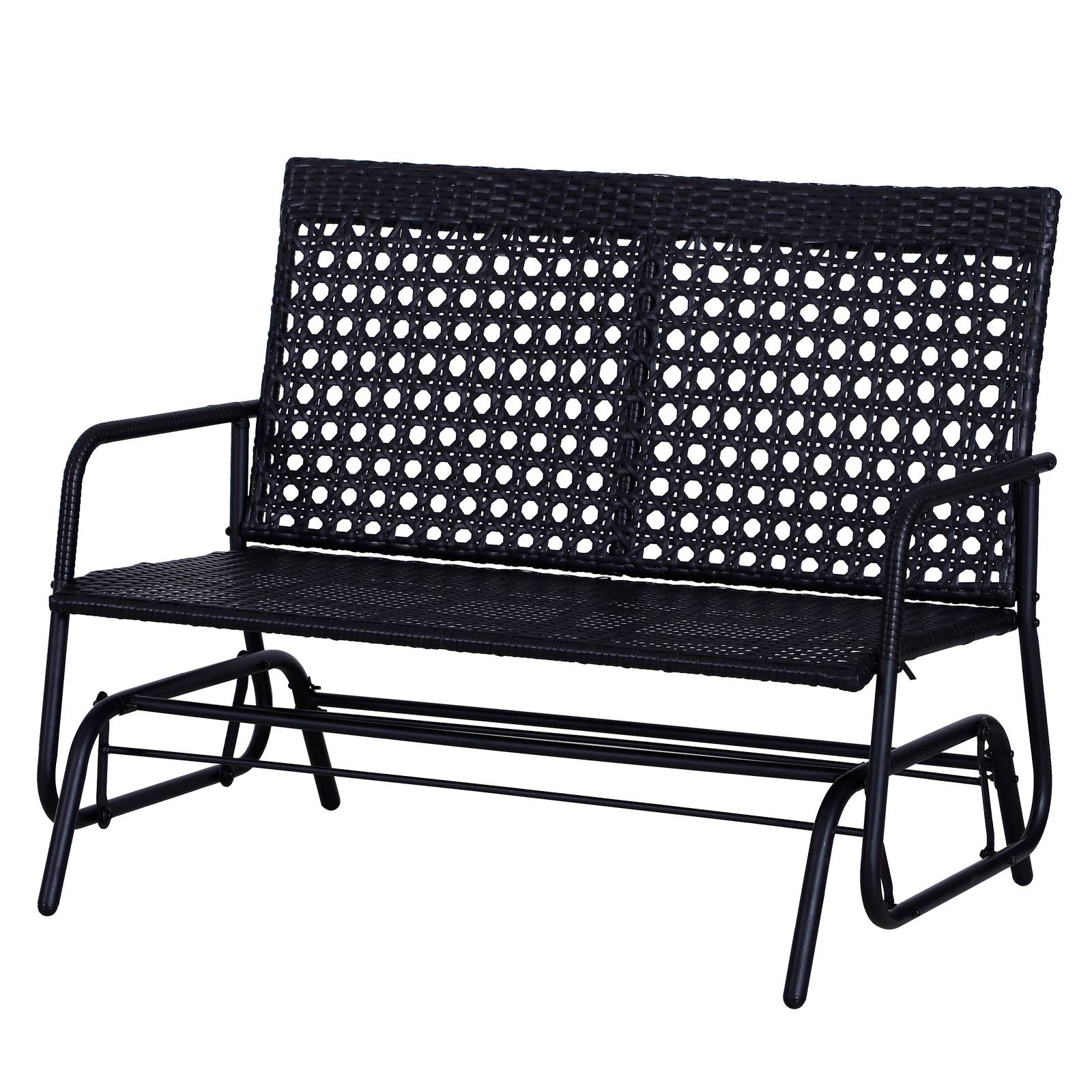 Outsunny - Banc à bascule de jardin 2 places style cosy chic métal époxy résine tressée imitation rotin noir - Outsunny - Imagen 1