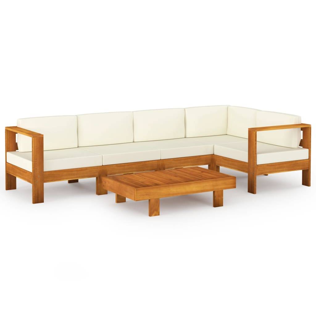 Helloshop26 - Salon de jardin meuble d'extérieur ensemble de mobilier 6 pièces avec coussins blanc crème bois d'acacia - Imagen 1