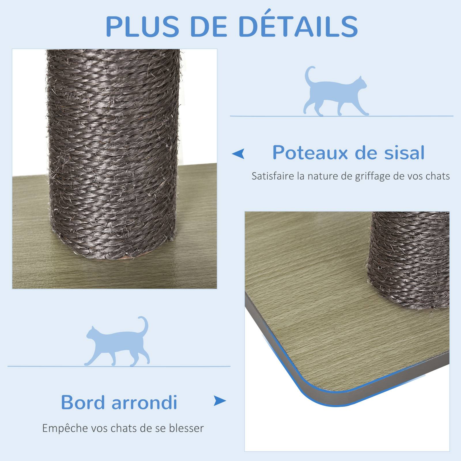 Pawhut - Arbre à chat design contemporain griffoirs grattoirs sisal naturel niche plate-formes jeu boules suspendues 71L x 49l x 120H cm MDF hêtre gris - Imagen 6