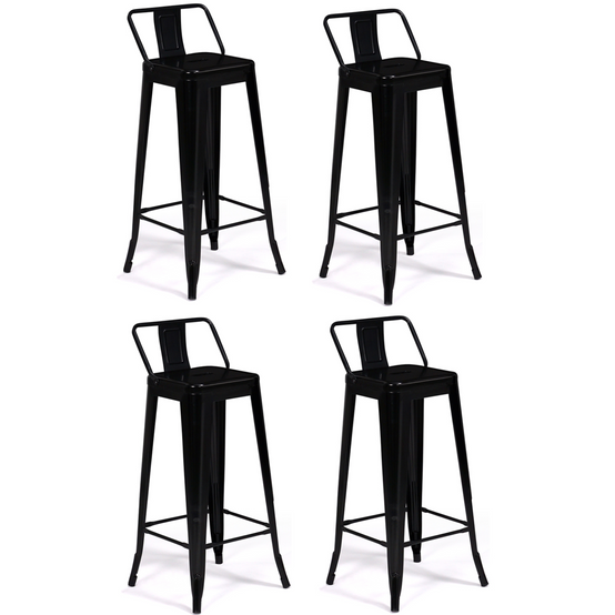 Lot de 4 tabourets de bar LENY métal noir mat et dossier aspect brut factory - Image 2