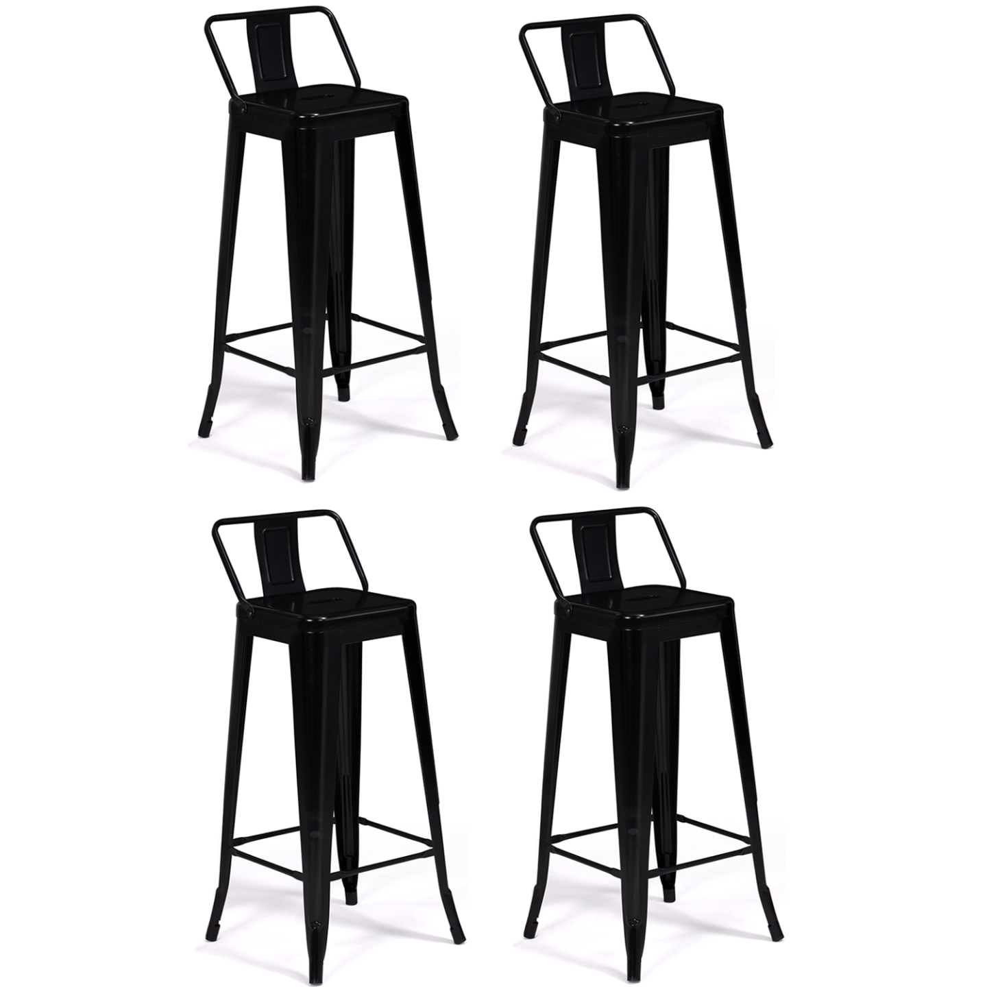 Lot de 4 tabourets de bar LENY métal noir mat et dossier aspect brut factory - Image 2
