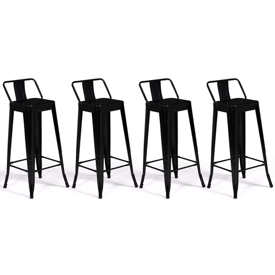 Lot de 4 tabourets de bar LENY métal noir mat et dossier aspect brut factory - Image 5