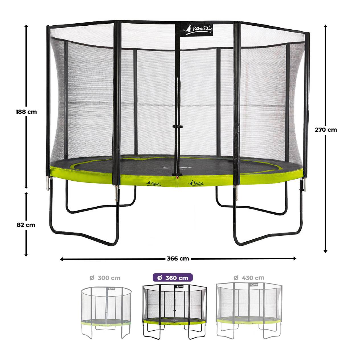 Kangui - Trampoline Ø 360cm + filet de sécurité + échelle + kit ancrage - PUNCHI 360 Vert Kangui - Image 3