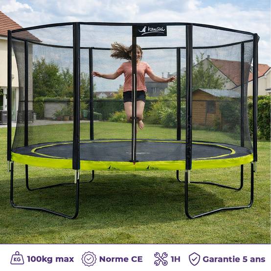 Kangui - Trampoline Ø 360cm + filet de sécurité + échelle + kit ancrage - PUNCHI 360 Vert Kangui - Image 2