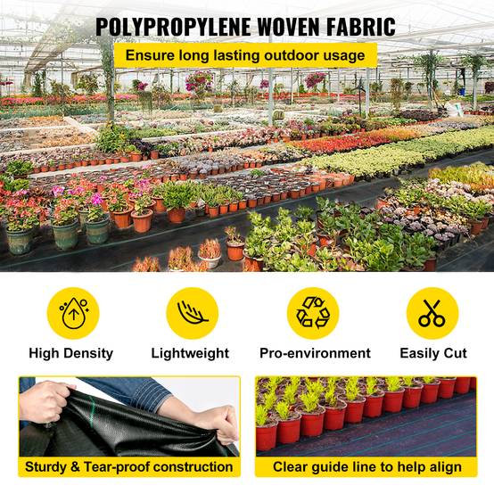 VEVOR Toile anti-mauvaises herbes 91.4x2m (183m²), géotextile PP 3 oz, haute perméabilité, pour jardinage. - Image 3