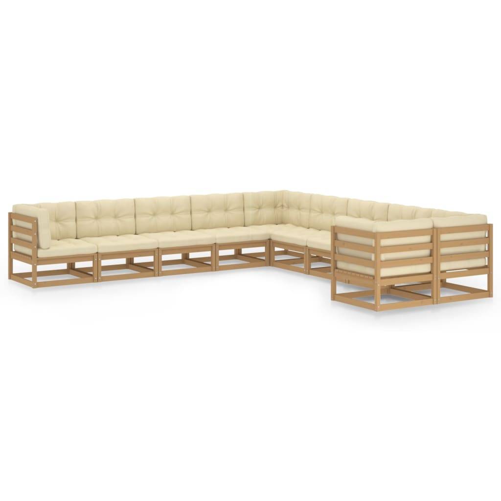 Helloshop26 - Salon de jardin meuble d'extérieur ensemble de mobilier 10 pièces avec coussins marron miel bois de pin - Imagen 2