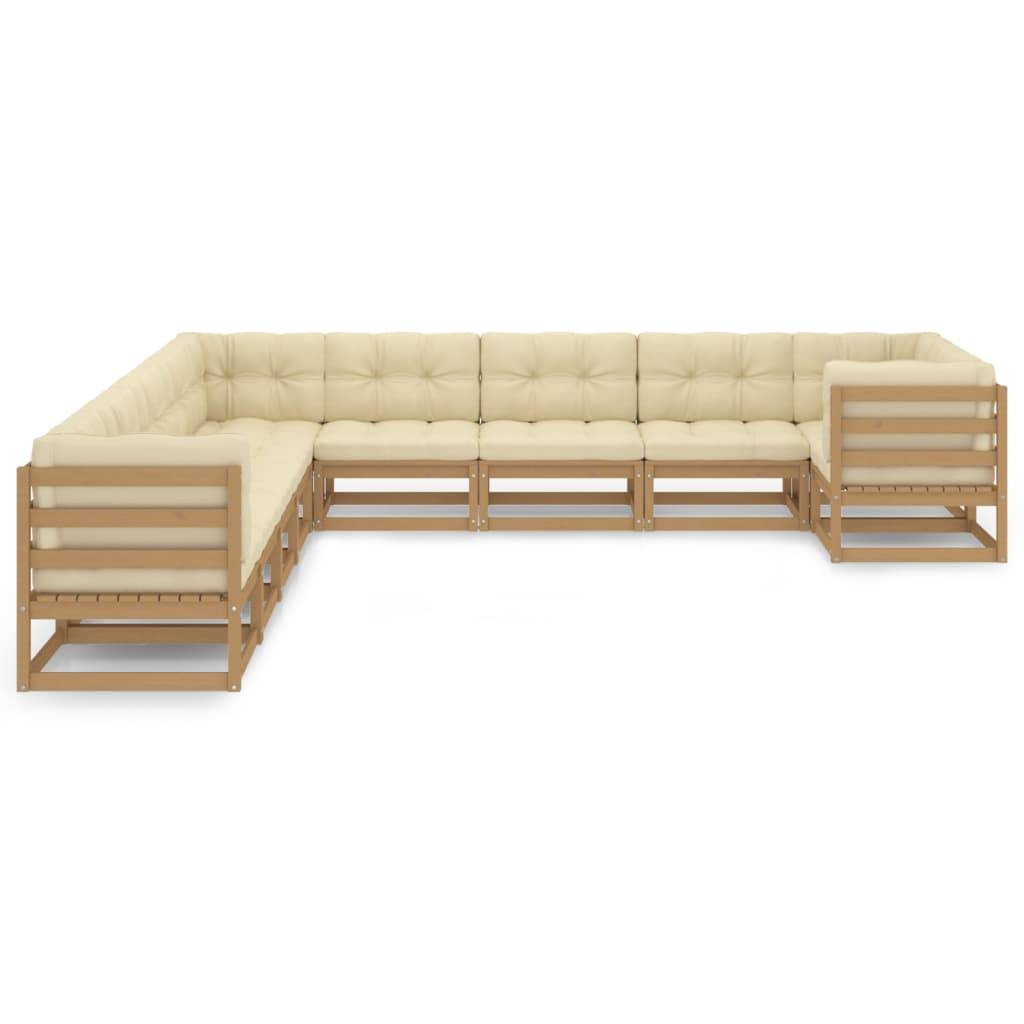 Helloshop26 - Salon de jardin meuble d'extérieur ensemble de mobilier 10 pièces avec coussins marron miel bois de pin - Imagen 1