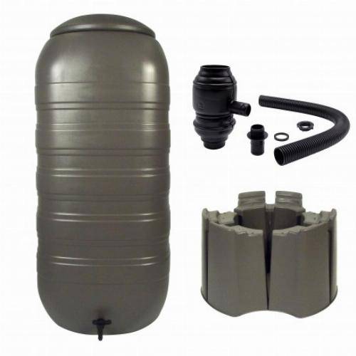 Set Récupérateur d’eau 250L avec pied et connecteur de gouttière - Taupe - Imagen 1